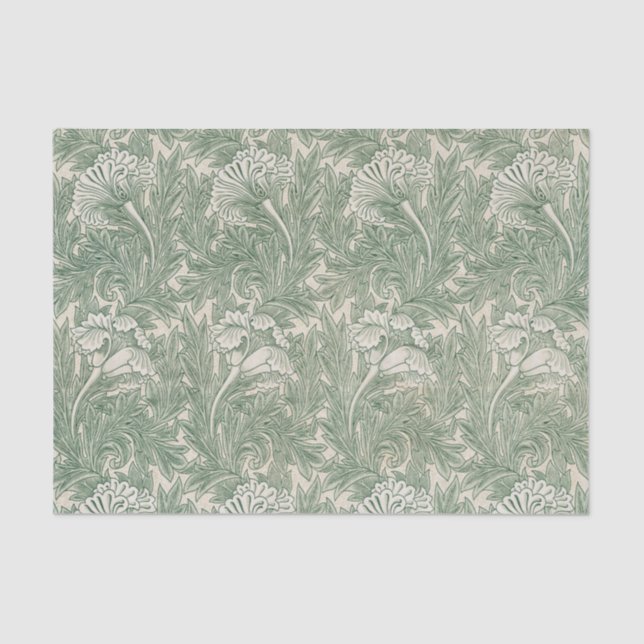 Papier Mousseline William Morris tulip fond textile vert (Recto)