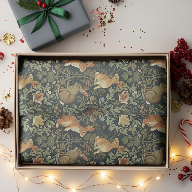 Papier Mousseline William Morris Woodland Lapins floraux Noël (Créateur téléchargé)