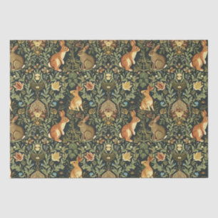 Papier Mousseline William Morris Woodland Lapins floraux Noël
