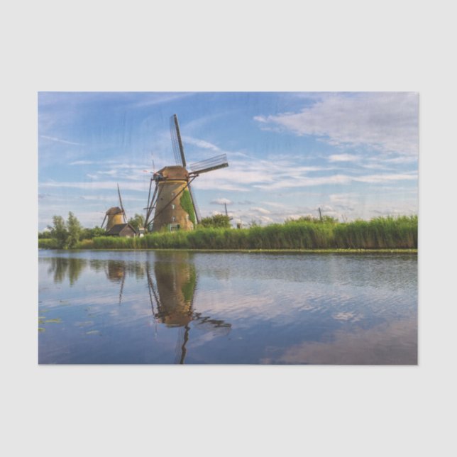 Papier Mousseline Windmill à Kinderdijk, Hollande, Pays-Bas (Recto)