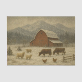Papier Mousseline Winter on the Farm