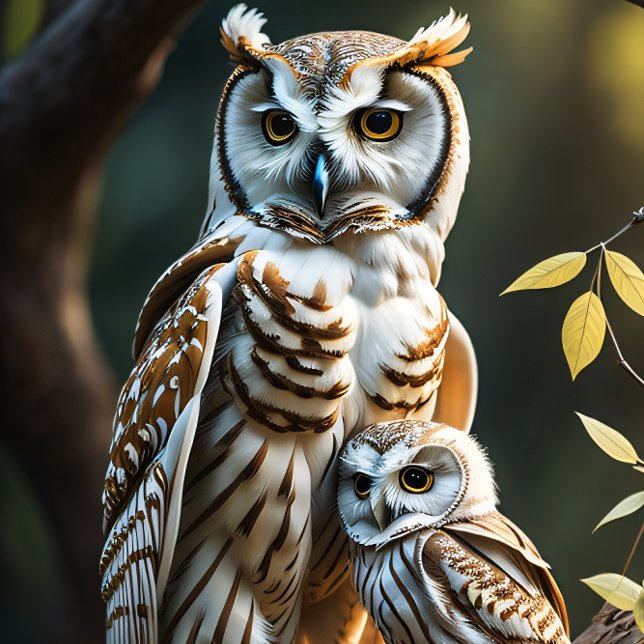 Papier Mousseline Wise white owl with baby sitting on a branch (Créateur téléchargé)