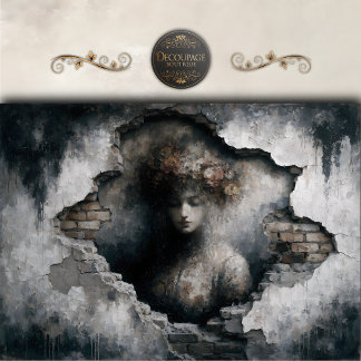 Papier Mousseline Woman Revealed in Crumbling Wall Decoupage