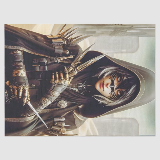 Papier Mousseline Woman Warrior habillée en noir Sci Fi Decoupage (Recto)