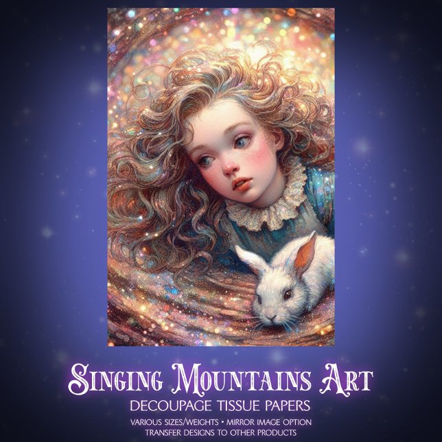 Papier Mousseline Wonderland Whimsy Alice and Rabbit Decoupage (Créateur téléchargé)