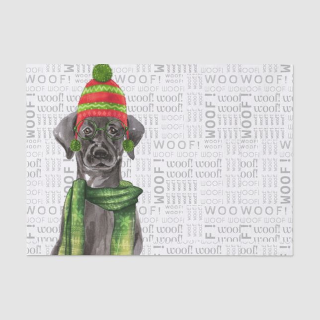 Papier Mousseline Woof Word Art et Christmas Black Labrador (Recto)