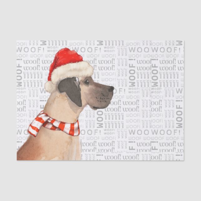 Papier Mousseline Woof Word Art et Great Dane Christmas (Recto)