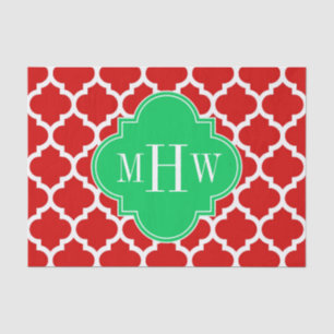 Papier Mousseline Xmas Rouge Blanc Marocain #5 Emerald Nom Monogramm