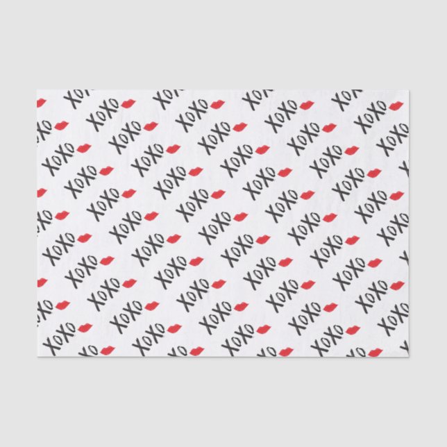 Papier Mousseline XoXo-Étreinte-Baiser-avec-Rouge-Lèvres (Recto)