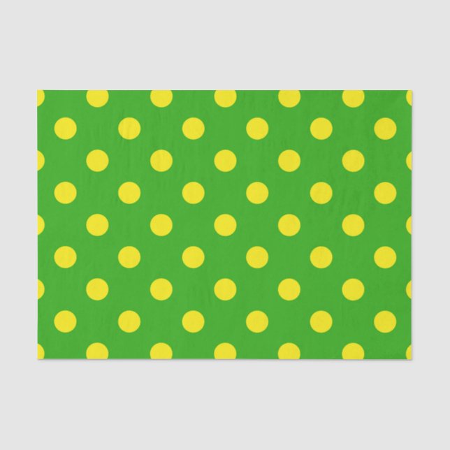 Papier Mousseline Yellow On Green Polka Dots Pattern Design  (Recto)