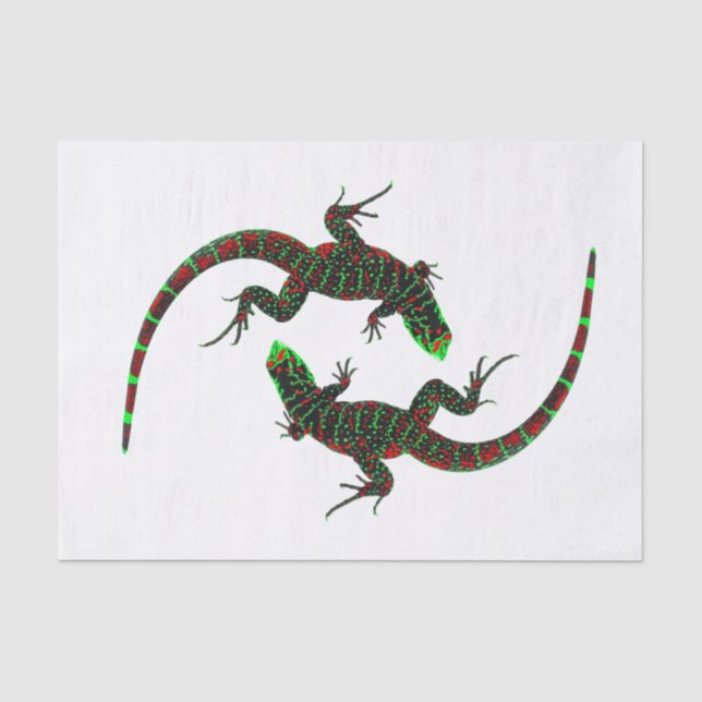 Papier Mousseline Yin Yang Lizards Blanc (Recto)