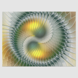 Papier Mousseline Yin Yang Vert Jaune Abstrait coloré Fractal