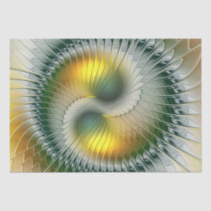Papier Mousseline Yin Yang Vert Jaune Abstrait Fractal Coloré