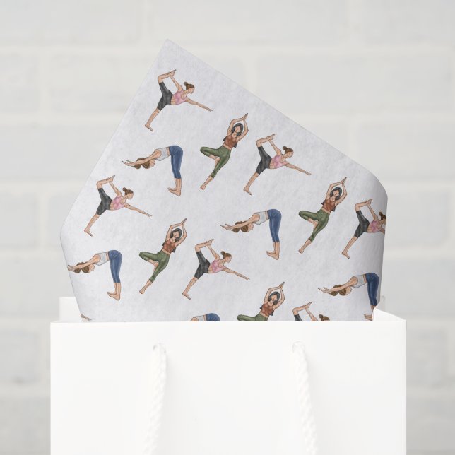 Papier Mousseline Yoga Pose Women Workout Wellness Pattern (Sac cadeau)