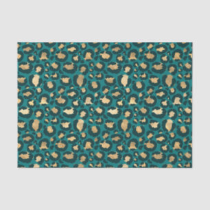 Papier Mousseline Zones Leopard turquoise et Gold Foil