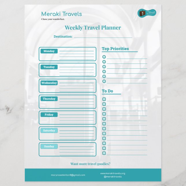 Papier MT Planificateur de voyage hebdomadaire (Devant)