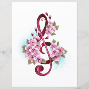Papier Musical treble clef notes with sakura flowers