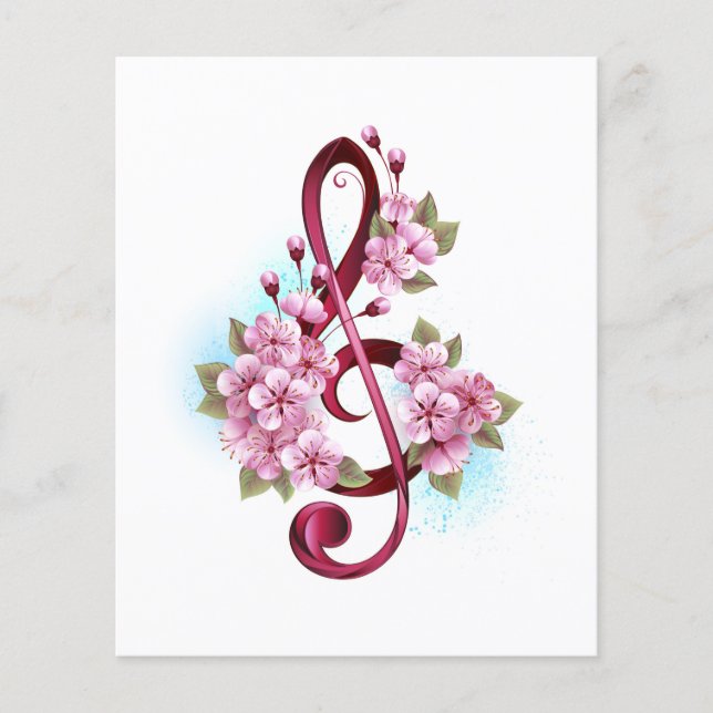 Papier Musical treble clef notes with sakura flowers (Devant)