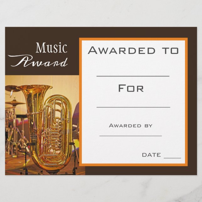 Papier Musique Tuba certificat professeur de musique (Devant)