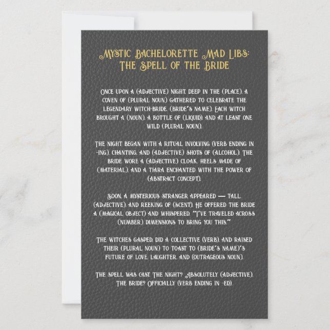 Papier Mystic Witch Bachelorette Party Mad Libs (Devant)