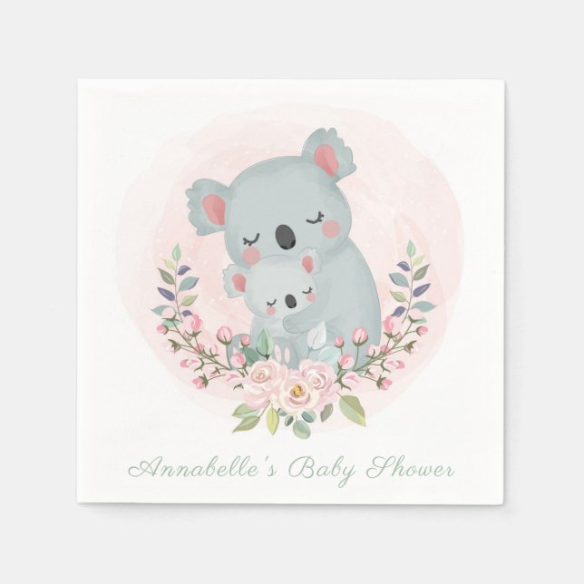 PAPIER NAPKIN : BABY KOALAS : BABY SHOWER SERVIETTE (Vorderseite)