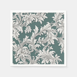 Papier Napkin Damask Design Aqua Black & White Serviette