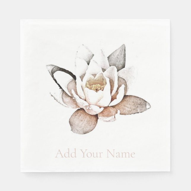 PAPIER NAPKIN: WEISSER LOTUS + KUNDENBAR SERVIETTE (Vorderseite)