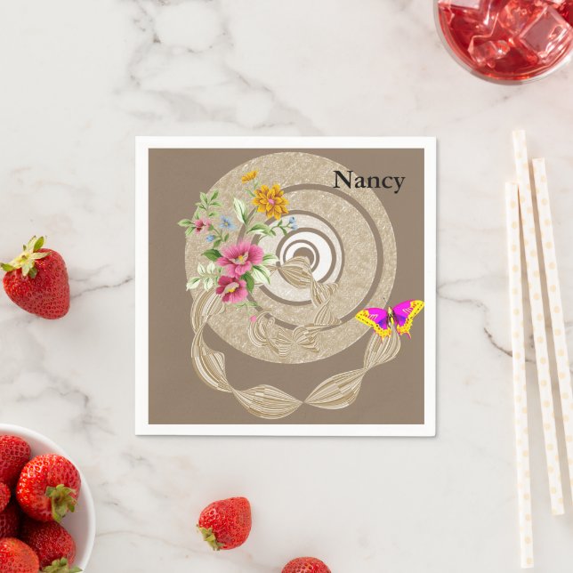 Papier Napkins, Beige Floral Serviette (Beispiel)