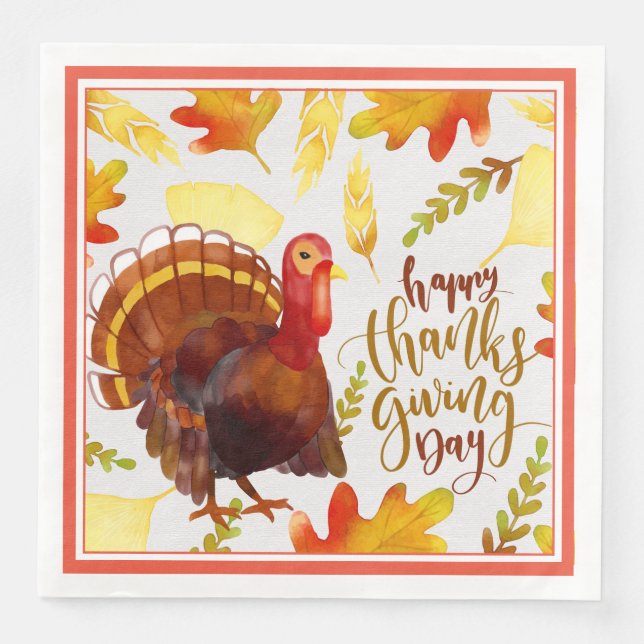 Papier Napkins-Dinner-Happy Thanksgiving Türkei Serviette (Vorderseite)