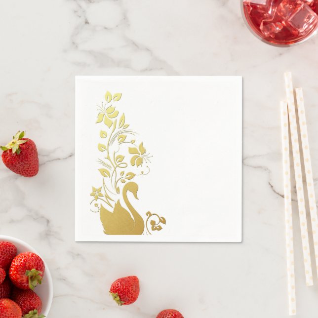 Papier Napkins, Gold Swan Floral Serviette (Beispiel)