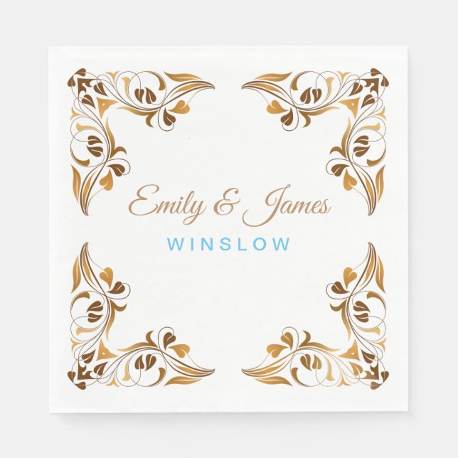 Papier Napkins-Golden Extravagante Leaf-Grenzen Serviette (Vorderseite)
