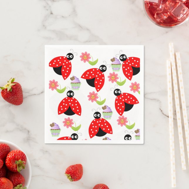 Papier Napkins, Ladybug Rosa Blume Blumenmotiv Serviette (Beispiel)