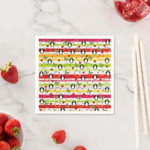 Papier Napkins, Pinguin-Rote Herzen StreifenSchmet Serviette