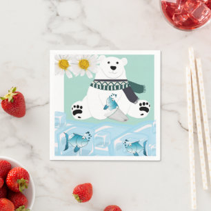 Papier Napkins, Polar Bären Fisch Eis florale Napk Serviette