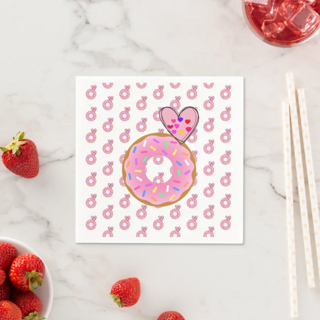 Papier Napkins, Rosa Erdbeere Donuts Herz Serviette (Beispiel)
