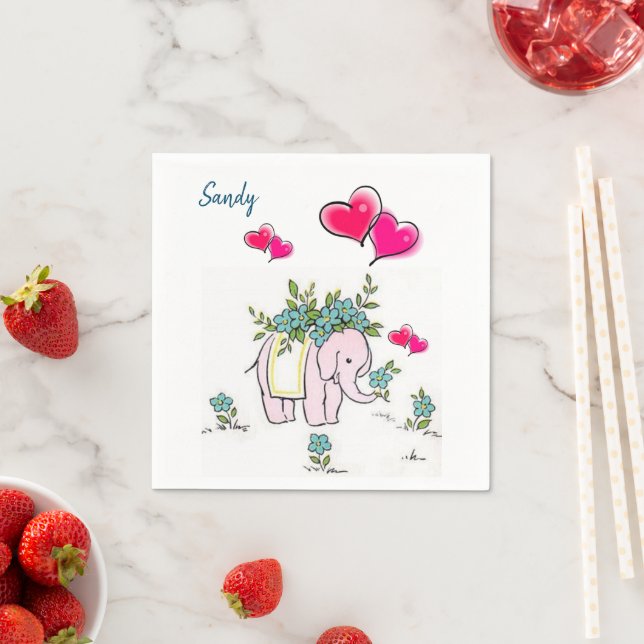 Papier Napkins, rosa Herz Elephant florale Serviette (Beispiel)