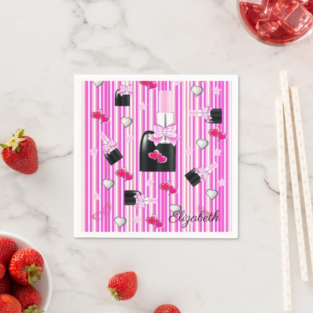 Papier Napkins, rosa Streifen, rosa Lipstick Serviette (Beispiel)