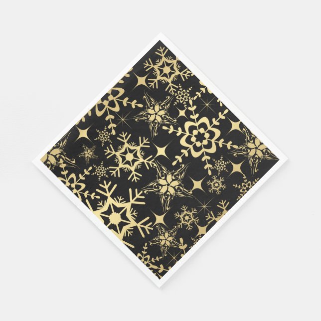 Papier Napkins-Schwarz & Gold Schneeflocken Serviette (Ecke)