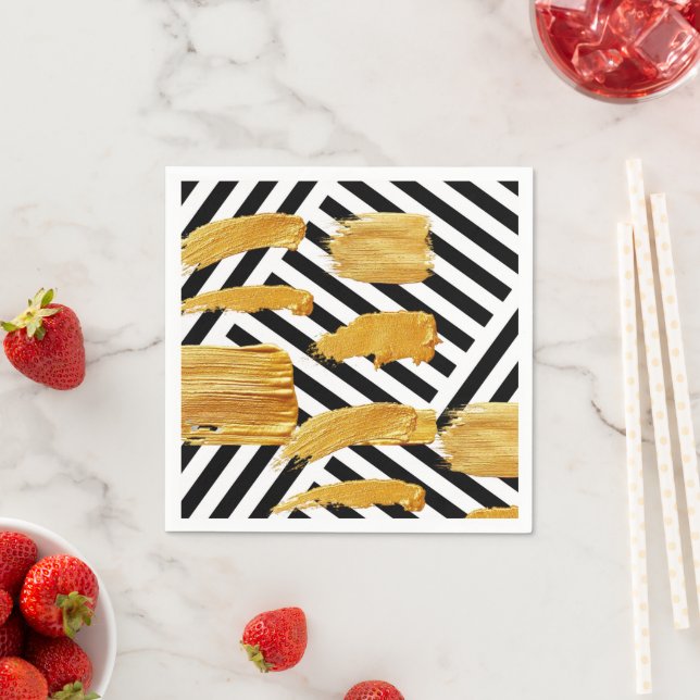 Papier Napkins, Schwarz und Weiß Streifen Gold Nap Serviette (Beispiel)