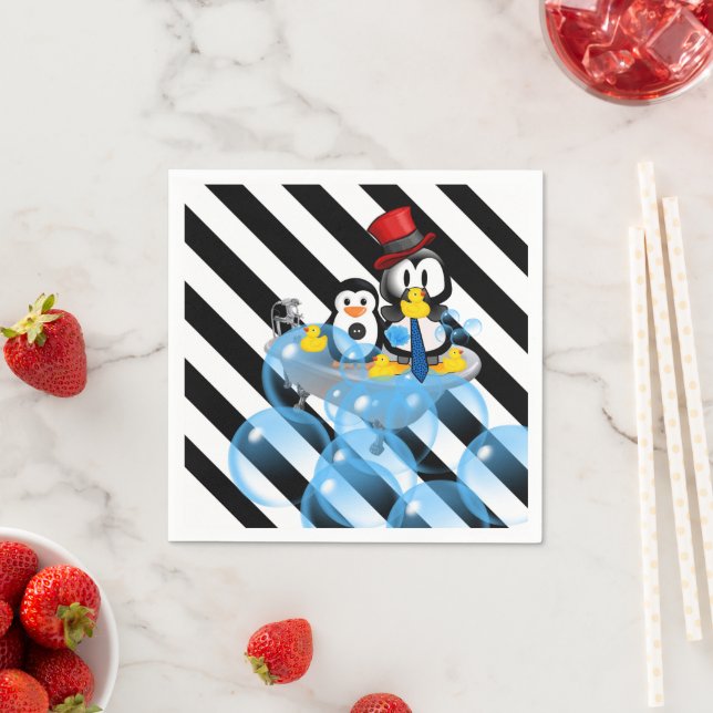 Papier Napkins, Schwarz und Weiß Streifen Pinguin Serviette (Beispiel)