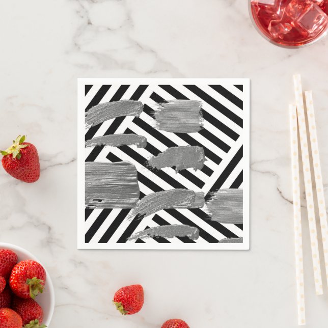 Papier Napkins, Schwarz und Weiß Streifen Silver N Serviette (Beispiel)