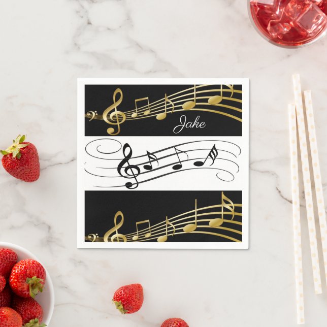 Papier Napkins, Schwarz-weiße Gold-Musiknoten Serviette (Beispiel)