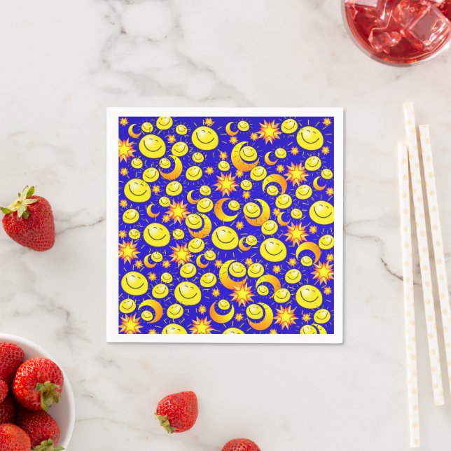 Papier Napkins, Sonnenmond, gelb-orange Sterne bla Serviette (Beispiel)