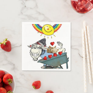 Papier Napkins, Ziege Kätzchen Rote Herzen Regenbo Serviette