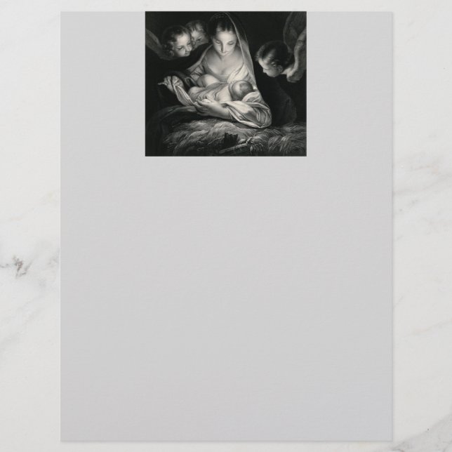 Papier Nativity Baby Jésus Virgin Mary Angels Black White (Devant)
