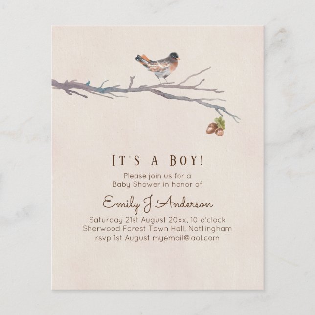 Papier Nature aime les oiseaux Invitations Baby showers (Devant)
