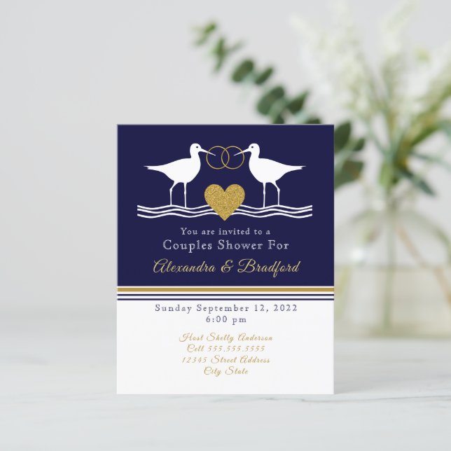 Papier Nautical Coastal couple Douche Marine Blue Sandpip (Debout devant)