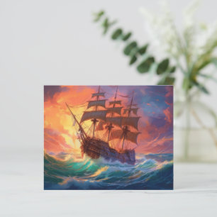 Papier Navire À Voile Sur Une Mer Tempérée