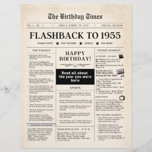 Papier Né en 1955 Faux Journal pour 70e anniversaire