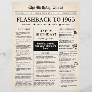 Papier Né en 1965 Faux Journal pour 60e anniversaire